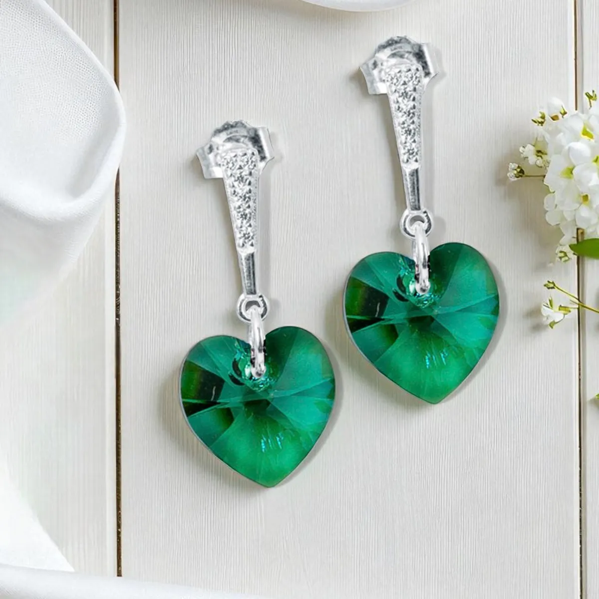 JOYAS MONTERO - Aros Romance Plata 925 creado con cristales de Swarovski® Emerald