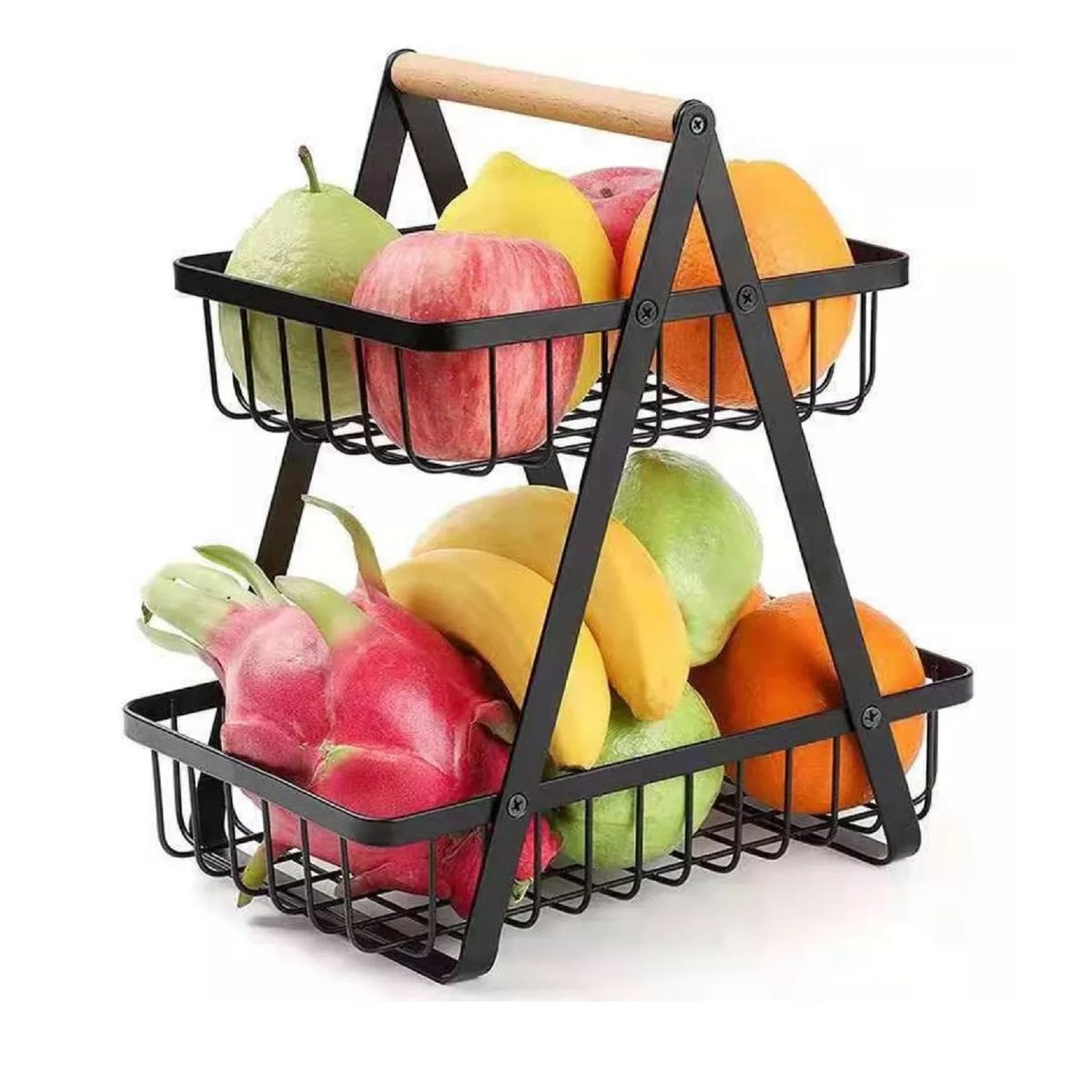 UNIVERSAL - Frutero De Mesa Canasto Para Frutas Cocina Hogar 2 Niveles Color Negro
