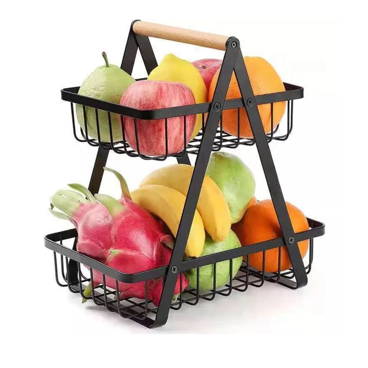 UNIVERSAL - Frutero De Mesa Canasto Para Frutas Cocina Hogar 2 Niveles Color Negro