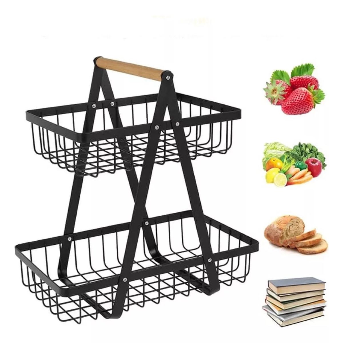 UNIVERSAL - Frutero De Mesa Canasto Para Frutas Cocina Hogar 2 Niveles Color Negro