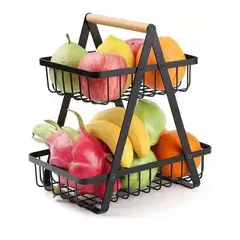 UNIVERSAL - Frutero De Mesa Canasto Para Frutas Cocina Hogar 2 Niveles Color Negro