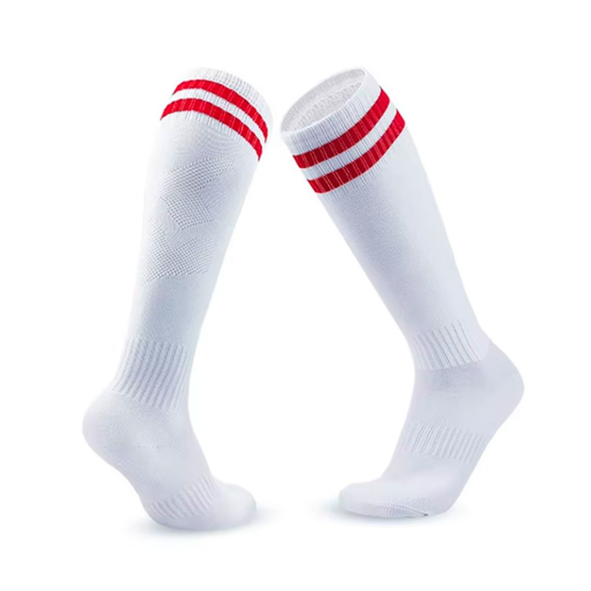 GENERICO - Calcetines Futbol Pack 10x Calidad A - Blanco Rayas Rojas