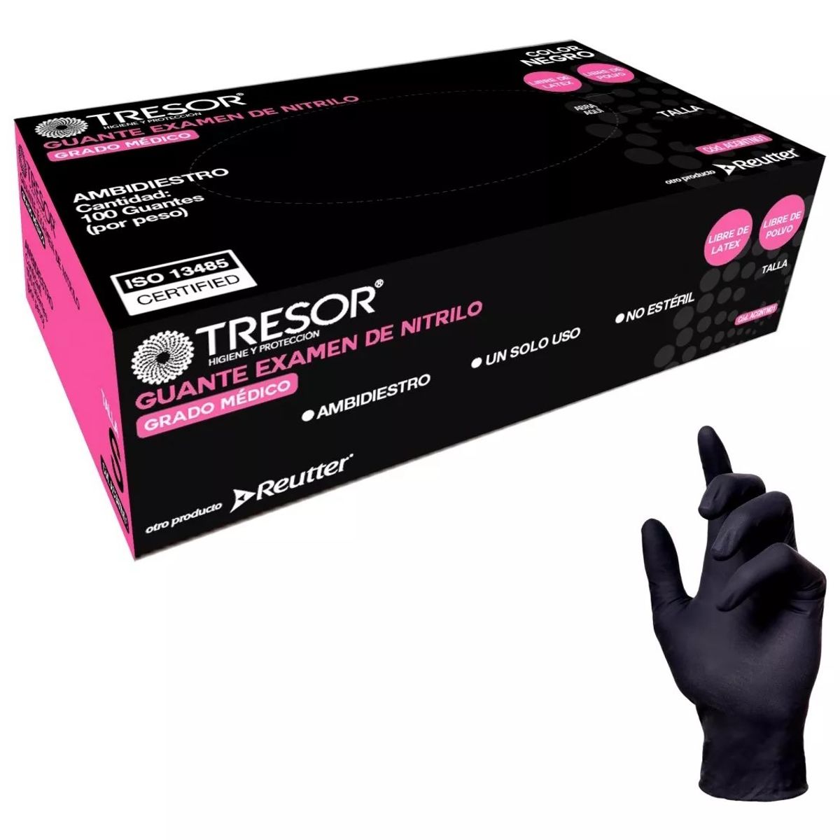 CRANBERRY - Guantes De Nitrilo Negro Sin Polvo Talla L 100 Unds
