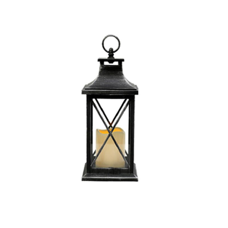 VGO - Fanal plástico con vela led 14x14x31 cm Negro Vgo