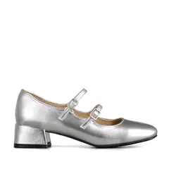 WEIDE - Zapatos Mary Jane Charol Plateado Taco Mujer YL66