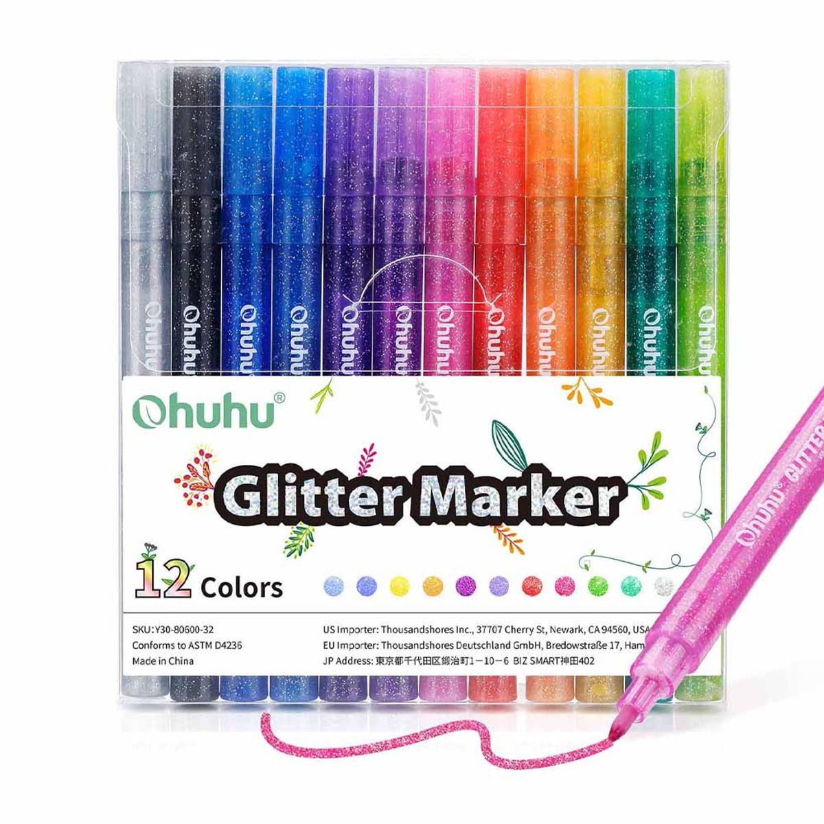 OHUHU - Marcadores Glitter Metálicos Con Purpurina Ohuhu