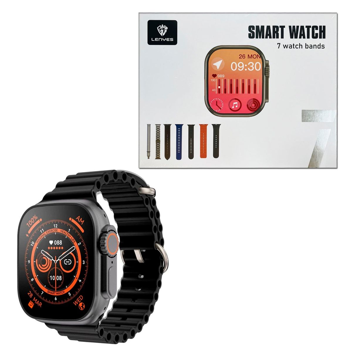 LENYES - Reloj Inteligente SmartWatch Bluetooth Deportivo 7 Correa BK