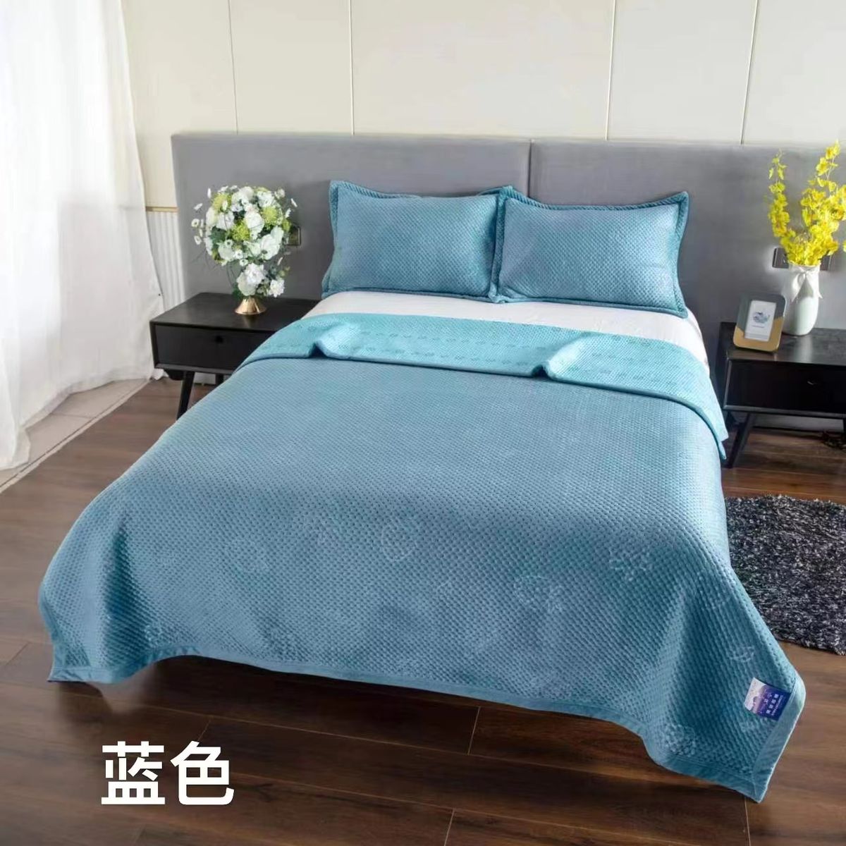 ANGELES DEL HOGAR - Cobertor Plush y Quilt Reversible  2 Plazas  Azul