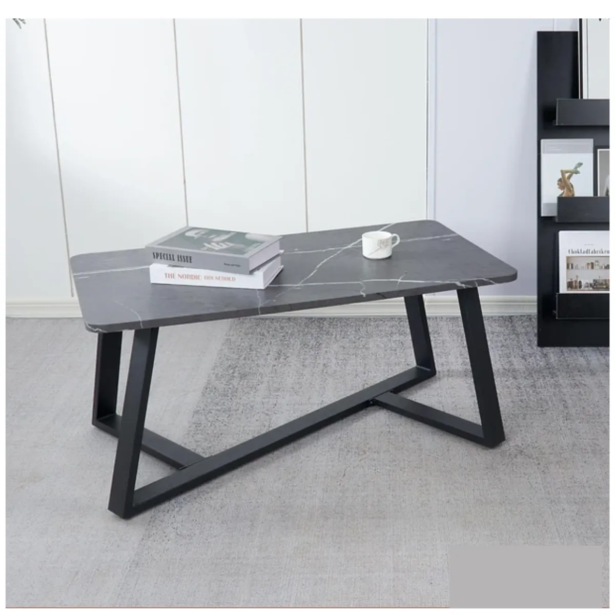 GENERICO - Mesa de Centro Rectangular Gris 100x50 Mdf Marmol