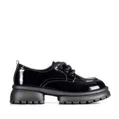 WEIDE - Mocasin Negro Charol Escolar Cordones Mujer YL81