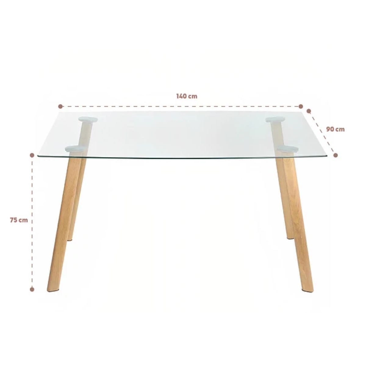 GENERICO - Mesa Vidrio Templado Rectangular Nordica 140x90x75