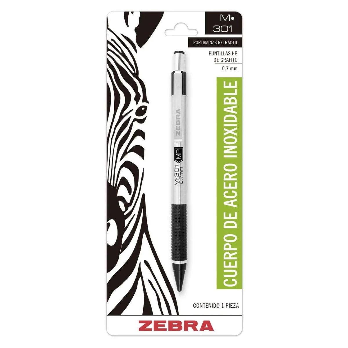 ZEBRA - Portaminas Retráctil 0.7 mm De Acero Inoxidable M-301