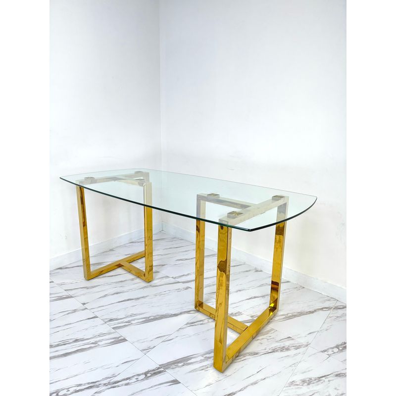GENERICO - Mesa de comedor dorado 160x80x75 vidrio tempaldo 10mm MGR MUEBLES