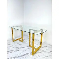 GENERICO - Mesa de comedor dorado 160x80x75 vidrio tempaldo 10mm MGR MUEBLES