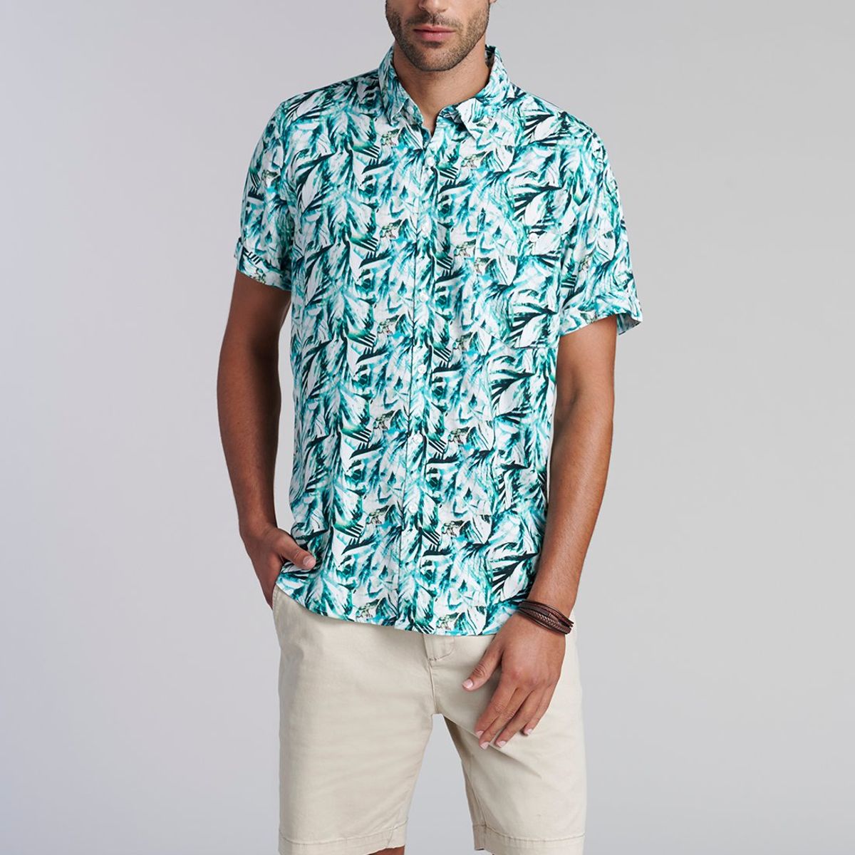 FEROUCH - Camisa Estampada Hojas  Fj Verde Ferouch