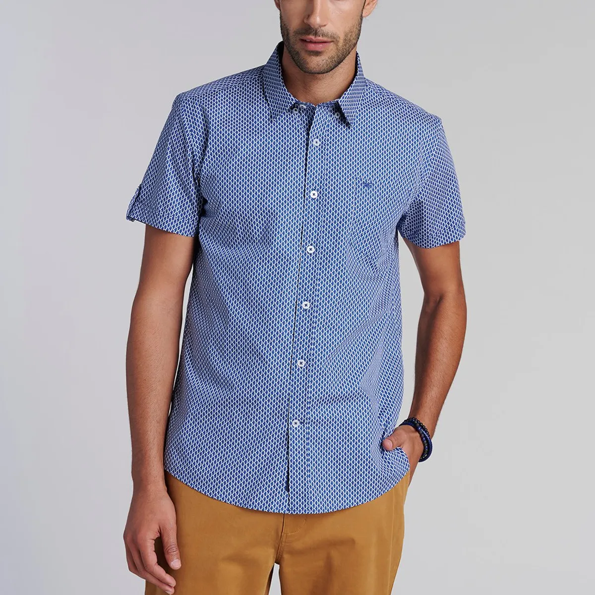 FEROUCH - Camisa Estampada Rombo F Azul Ferouch