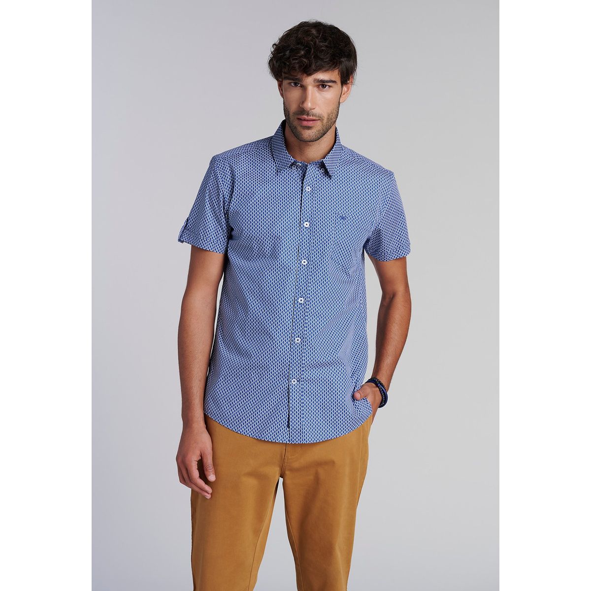 FEROUCH - Camisa Estampada Rombo F Azul Ferouch