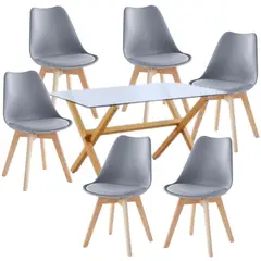 GENERICO - COMEDOR 140X90 + 6 SILLAS TULIP GRIS