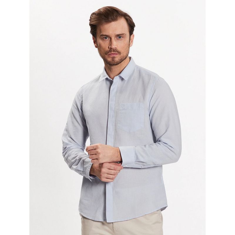CALVIN KLEIN - Camisa Linen Cotton Regular Azul Calvin Klein