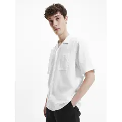 CALVIN KLEIN - Camisa Linen Cotton Cuban Blanco