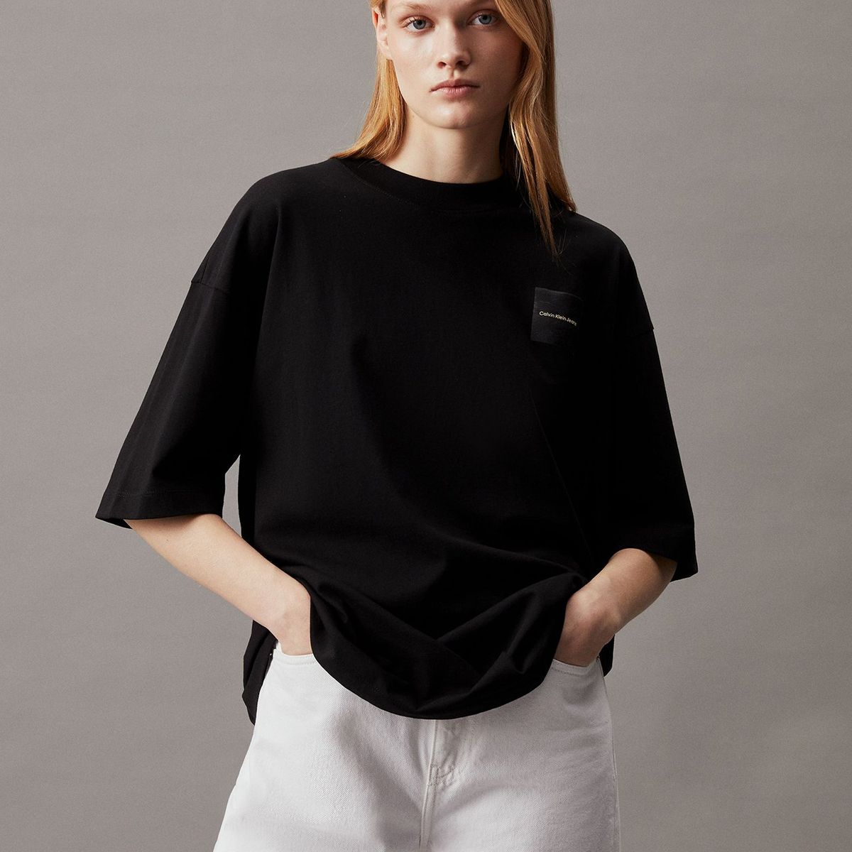 CALVIN KLEIN - Polera Warp Logo Boyfriend Negro Calvin Klein