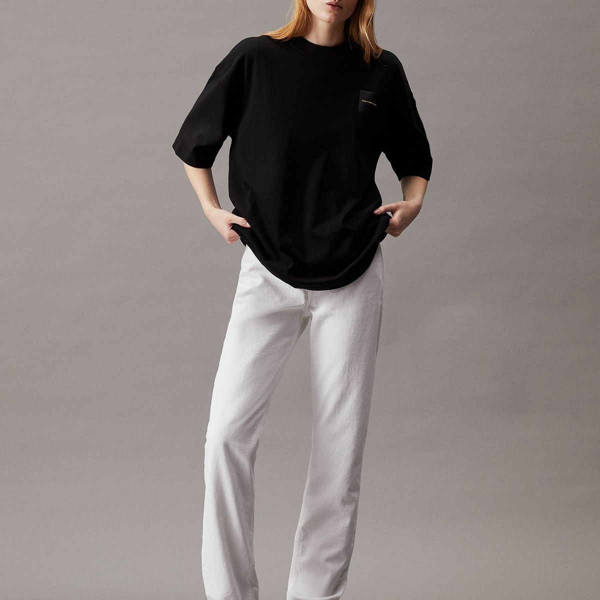 CALVIN KLEIN - Polera Warp Logo Boyfriend Negro Calvin Klein