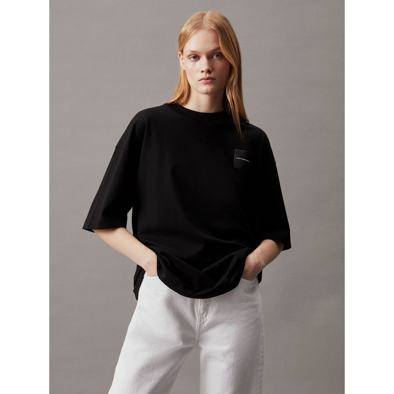 CALVIN KLEIN - Polera Warp Logo Boyfriend Negro Calvin Klein