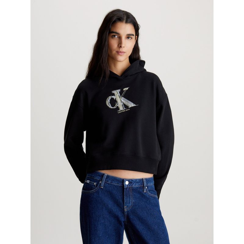 CALVIN KLEIN - Polerón con Gorro Meta Ck Negro Calvin Klein