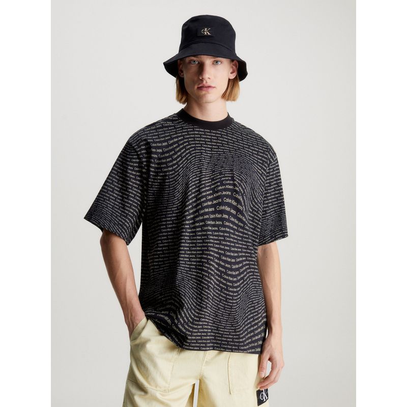 CALVIN KLEIN - Polera Warp Logo Aop Negro Calvin Klein