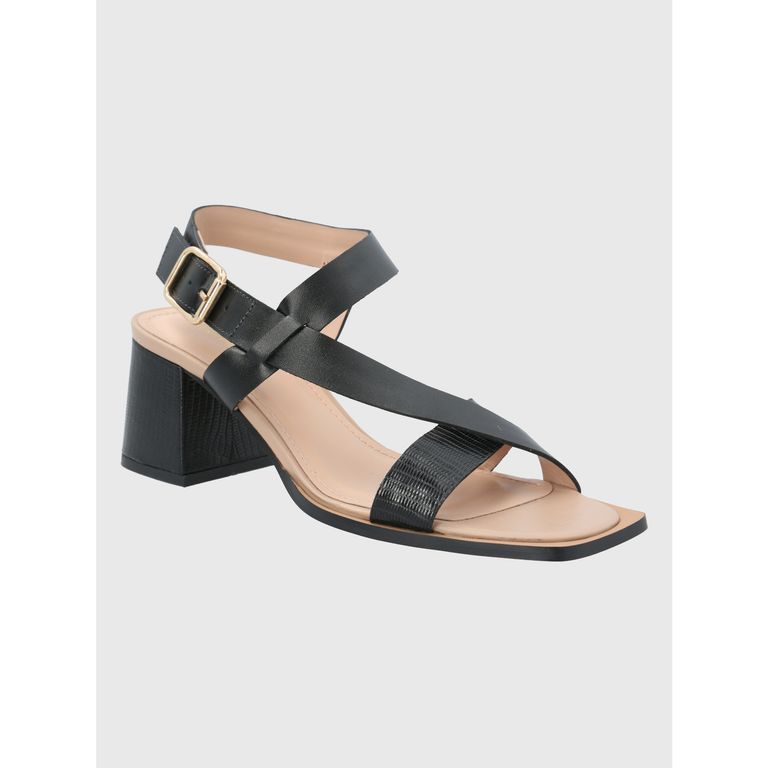 Sandalia Cuero Negro Mujer Caterina