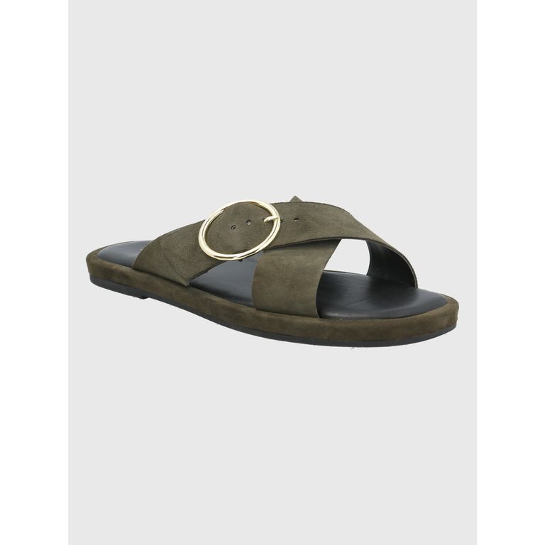 Sandalia Cuero Verde Militar Mujer Bernard