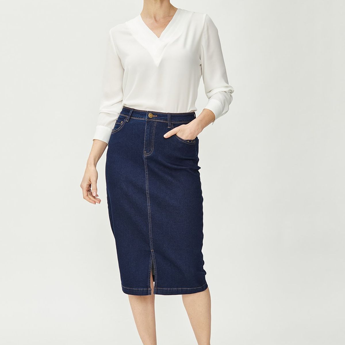 MA GRIFFE - Falda Larga Azul Marino Mujer Magriffe