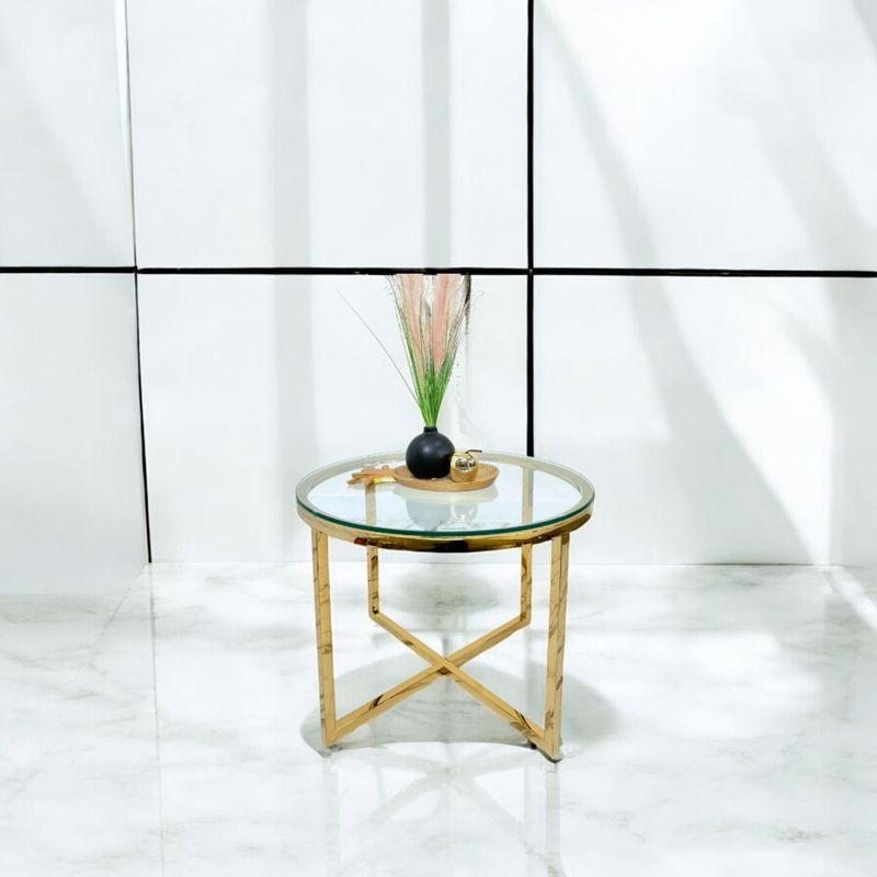 GENERICO - Mesa de centro dorada y vidrio templado 8mm 60 cm diámetro MGR MUEBLES