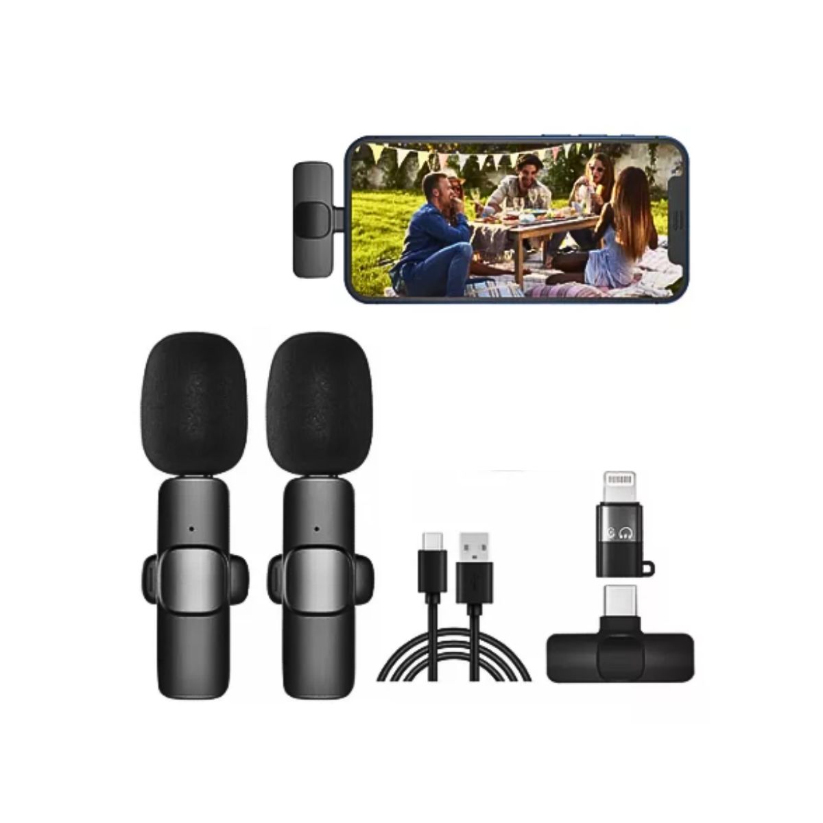 GENERICO - Pack 2 Microfono Inalambrico Compatible iPhone Y C Negro