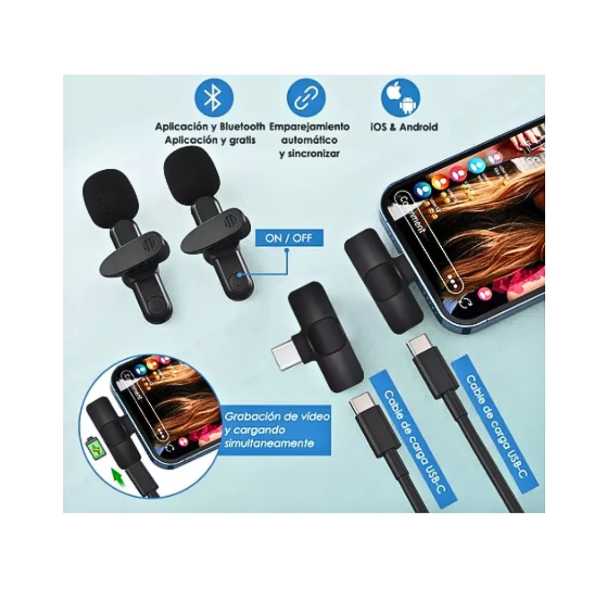 GENERICO - Pack 2 Microfono Inalambrico Compatible iPhone Y C Negro