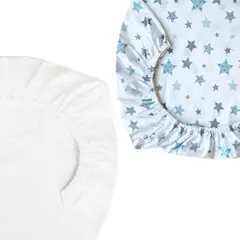 GENERICO - Set de 2 Sábanas Bajeras para Cuna Pack and Play Estrellas Verde Nórdico