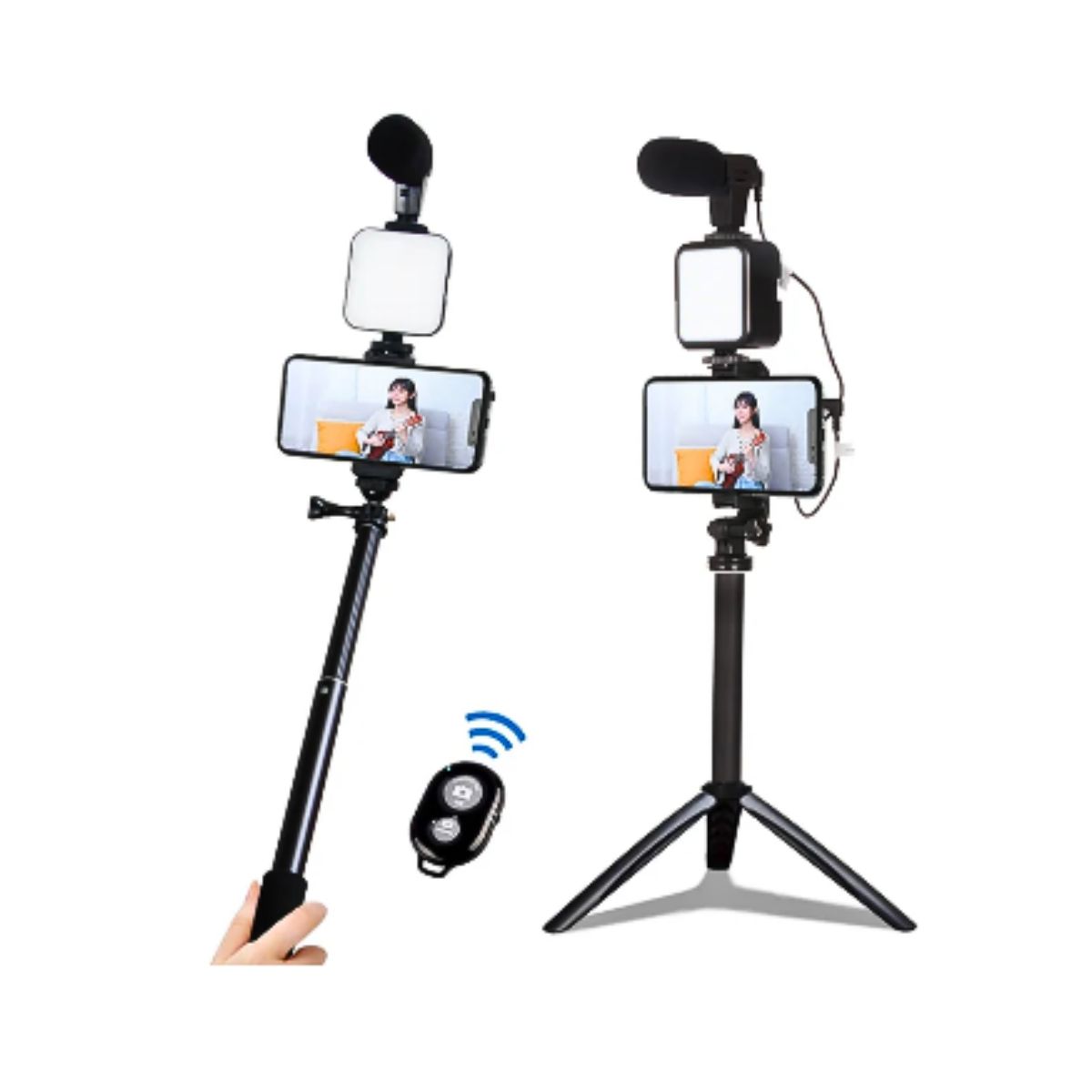 GENERICO - Soporte Para Celular Palo Selfie Tripode Microfono Luz Led