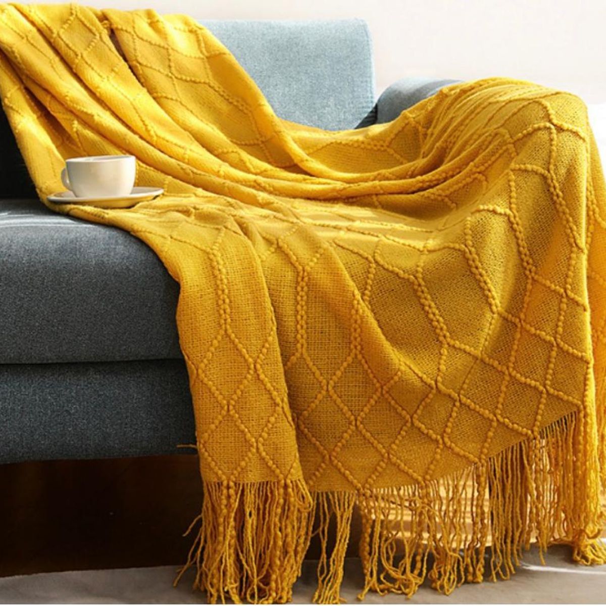 GENERICO - Mantas Decorativas Color Mostaza, Medidas 127 cm x 175 cm