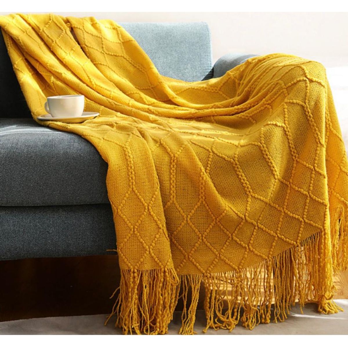 GENERICO - Mantas Decorativas Color Mostaza, Medidas 127 cm x 175 cm