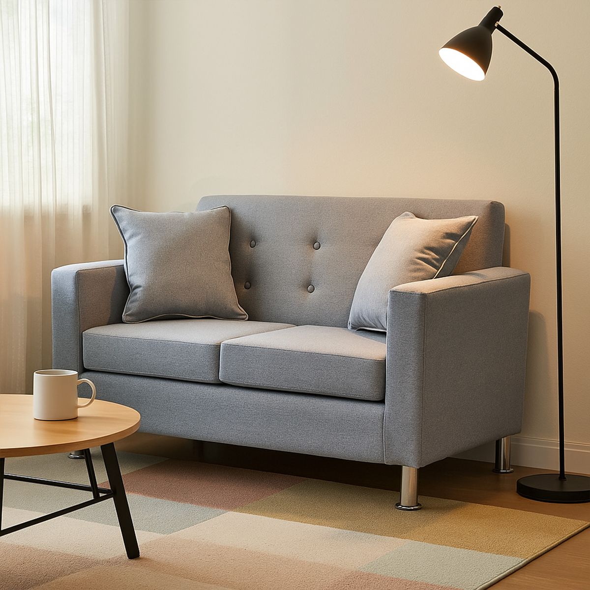 MBC - Sofá 2 Cuerpos New Mallorca Tela Lino Gris Claro