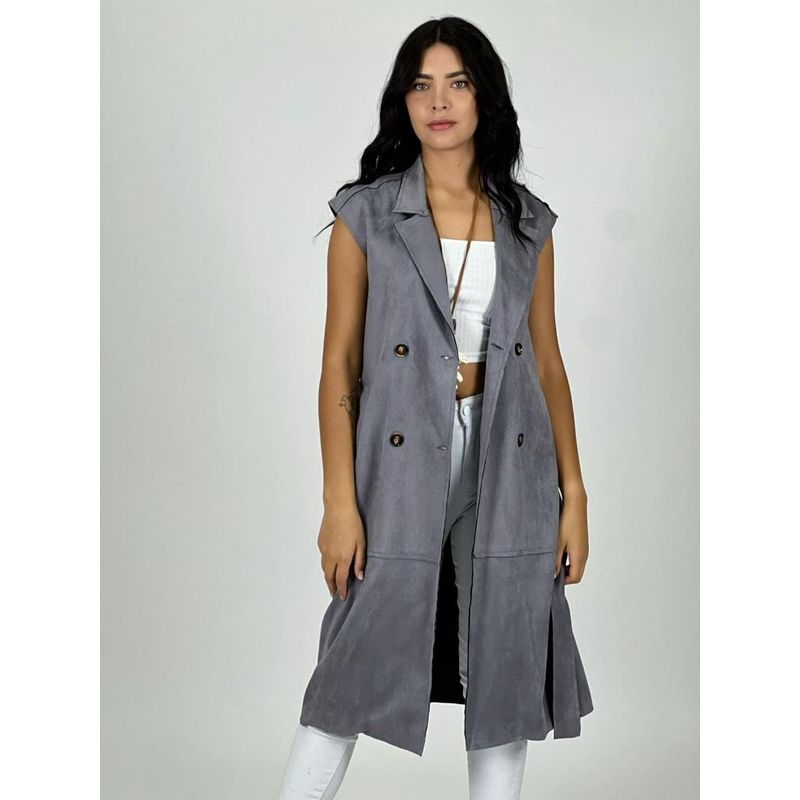 ENIGMATICA BOUTIQUE - Abrigo De Gamuza Sin Mangas Gris ENIGMATICA BOUTIQUE