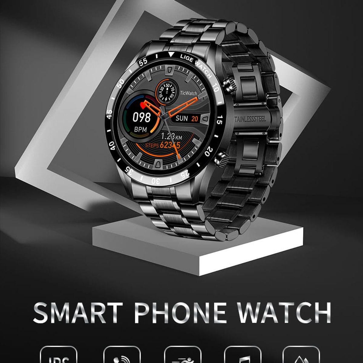 LIGE - Smartwatch Lige sport Acero negro