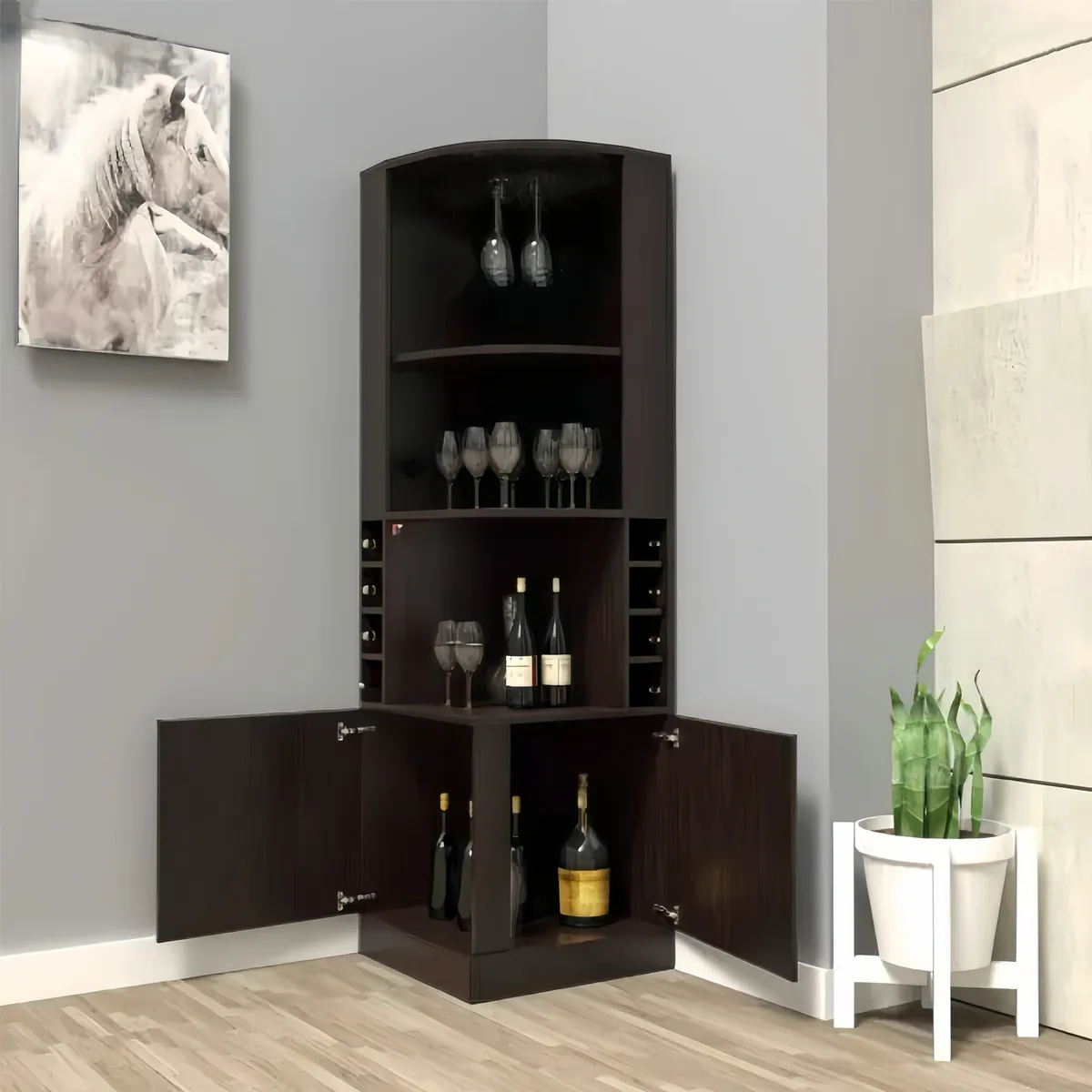 ELEMENT DESIGN - Bar Esquinero Madera 180 cm con 4 Niveles Marrón Rústico