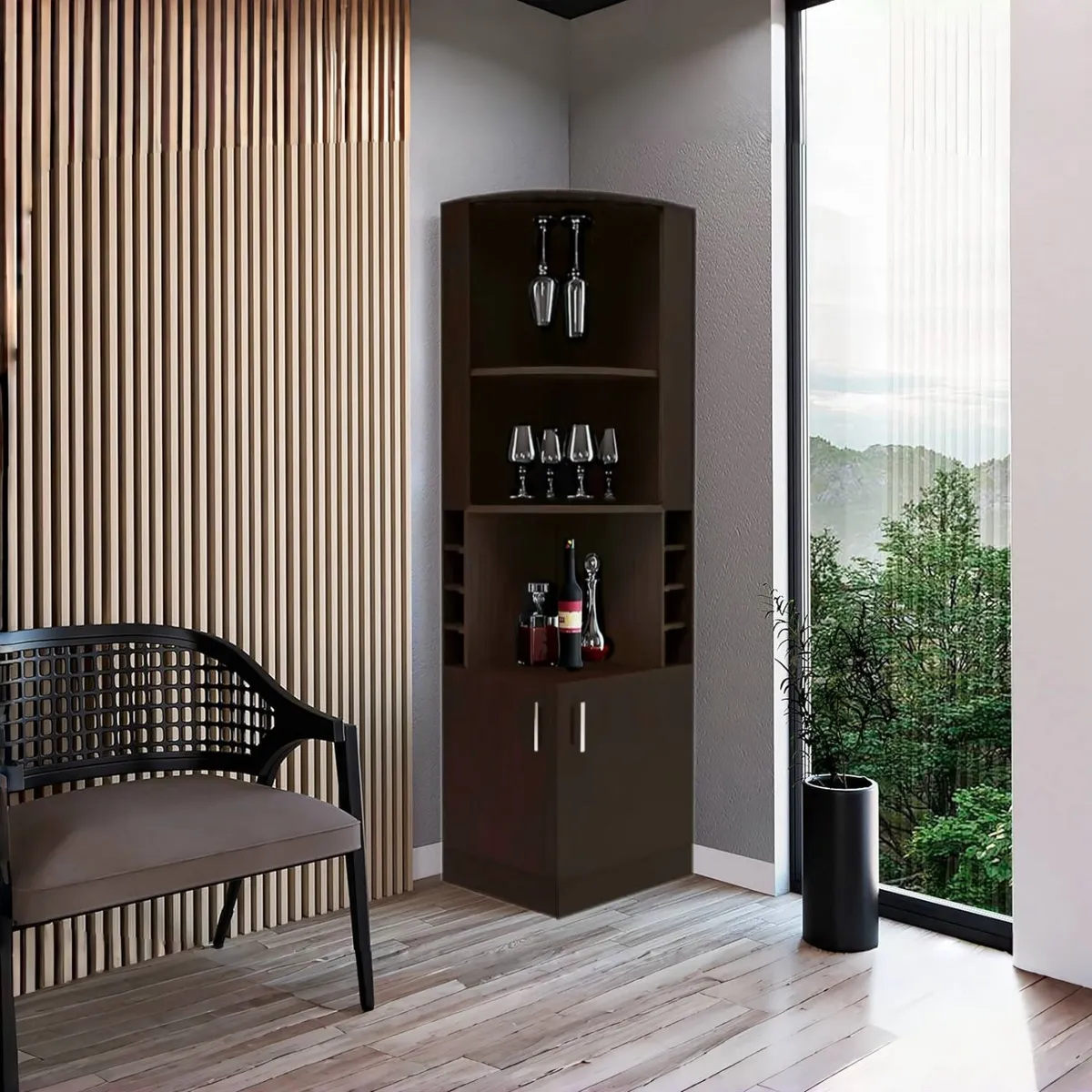 ELEMENT DESIGN - Bar Esquinero Madera 180 cm con 4 Niveles Marrón Rústico