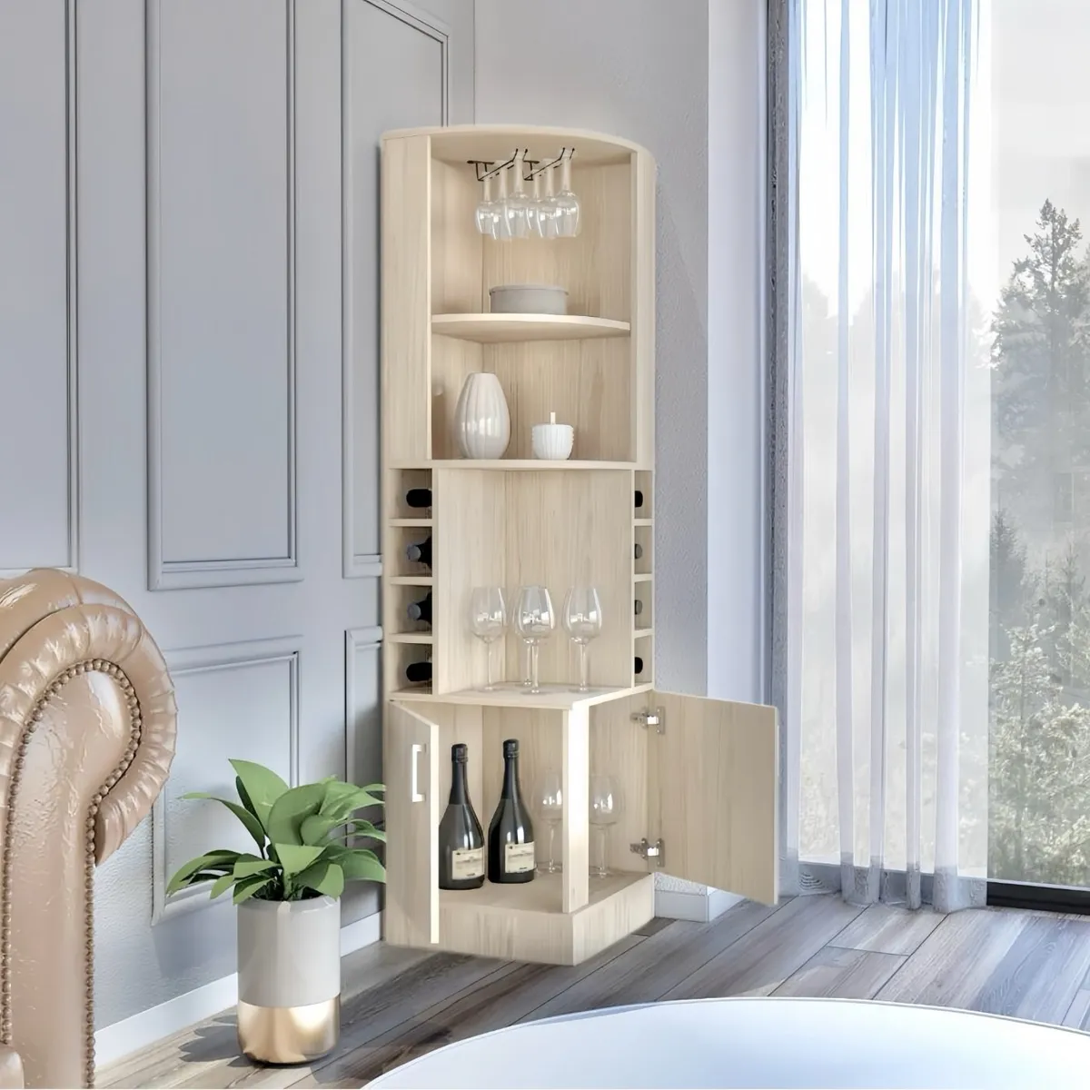 ELEMENT DESIGN - Bar Esquinero 180 cm con 4 Niveles Madera Natural