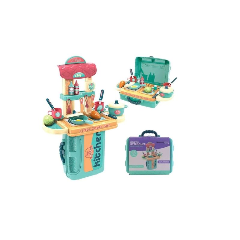 GENERICO - Maletin Cocina De Juguete Little Chef 3en1 Azul Intenso