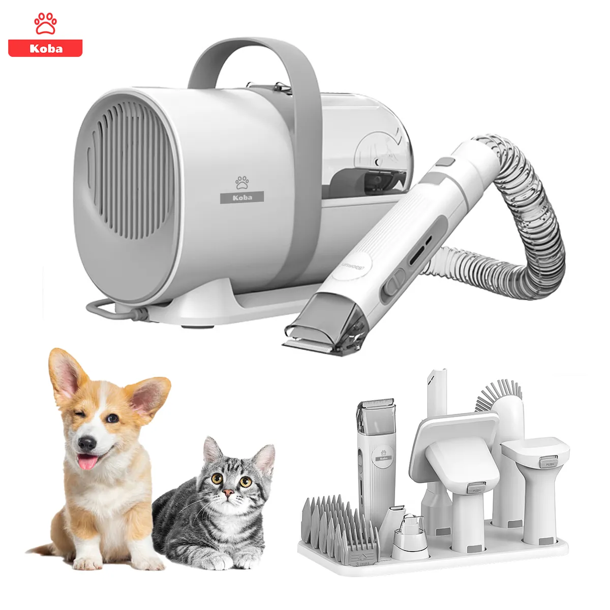 KOBA - Kit De Aseo 7 En 1 Maquina Cortapelo Aspiradora Perros Gatos