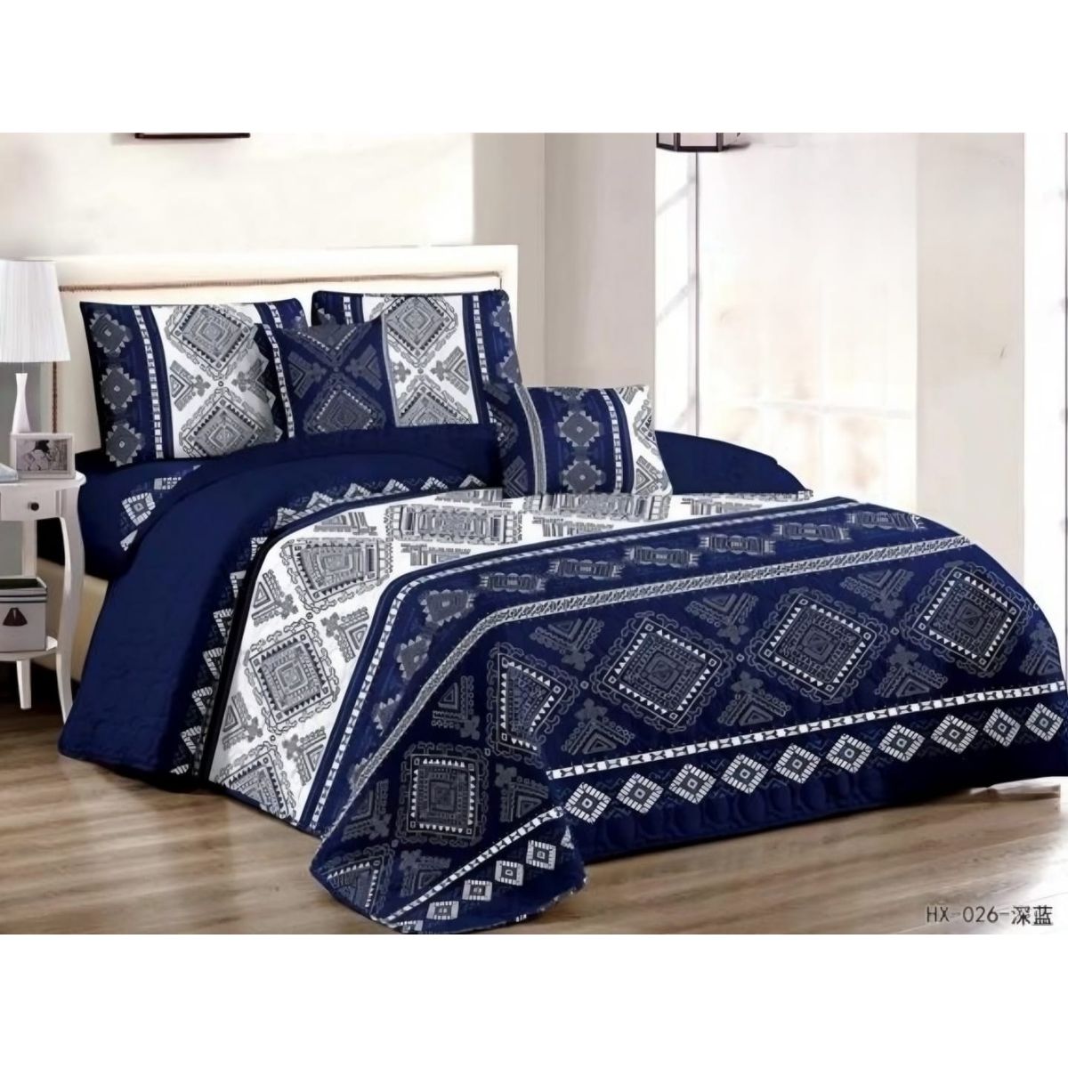 GENERICO - Quilt de Verano King Color Azul con Diseño HX026A