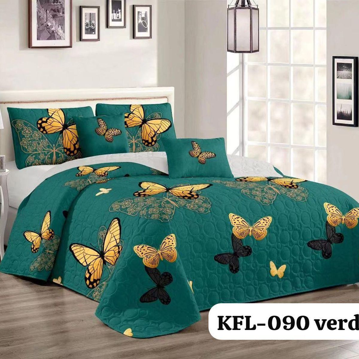 GENERICO - Quilt de Verano King Color Verde con Mariposas KFL090V