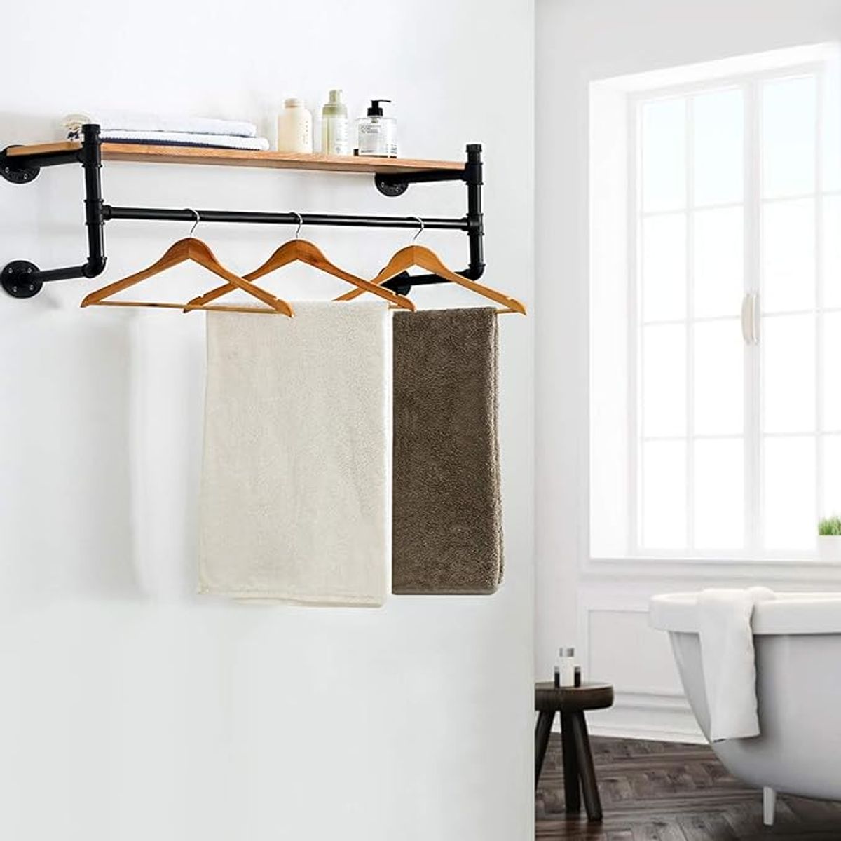 AIZO - Perchero industrial tubería estante ropa montado en la pared de 100cm